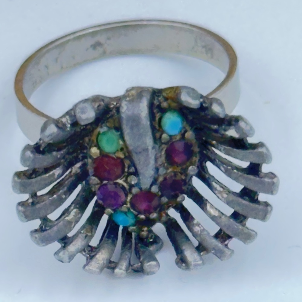 Vintage Silver Multicolor Stone Ring